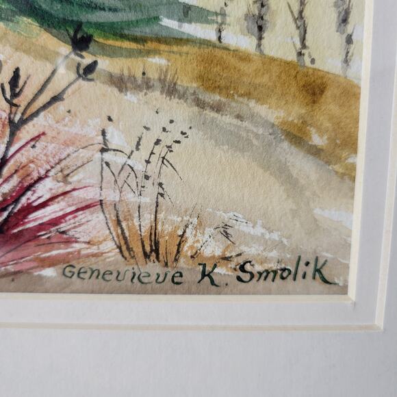 Genevieve K. Smolik Painting #941 Birches Cardinal Signed Hanging Framed Artwork - Picture 6 of 14